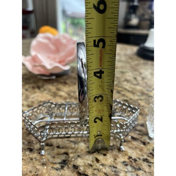 Vintage Salt & Pepper Shakers Mustard Caddy Cruet 4 Pc Silver Glass Elegant - Picture 14 of 15